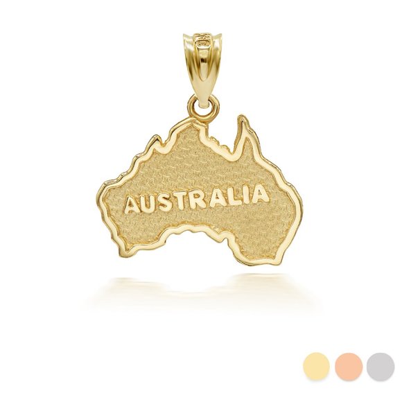 14K Solid Gold Australia Map Pendant - Yellow Rose or White